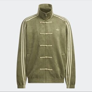 adidas style Women’s Olive Green Track Jacket with Contrast Stripes